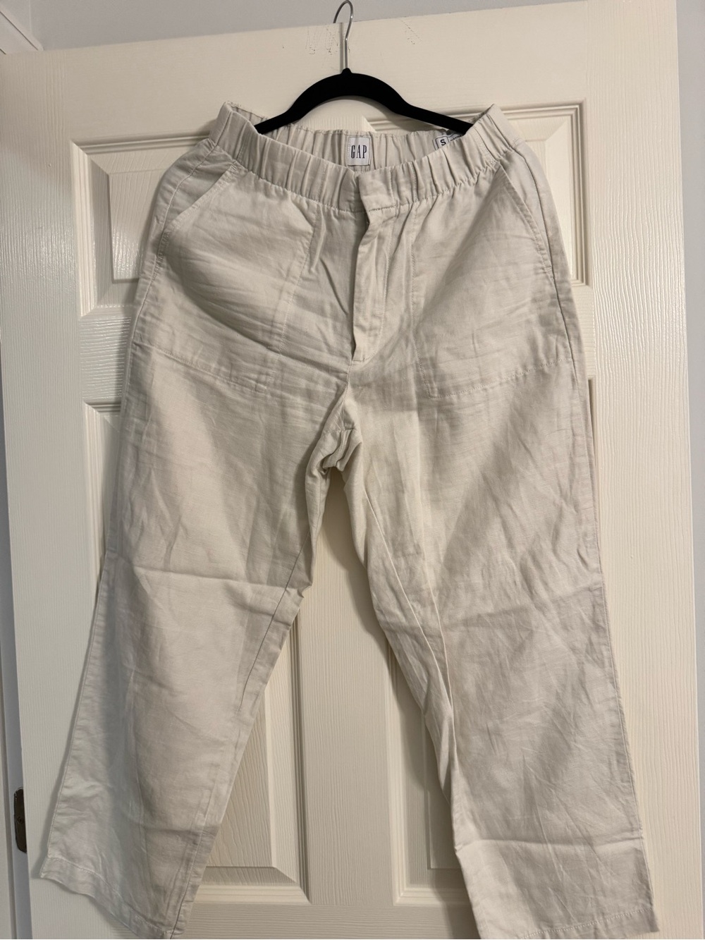 GAP Cream Elastic-Waist linen Pants